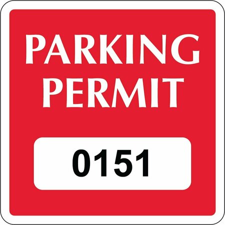 LUSTRE-CAL Repositionable Parking Permit Dark Red 2in x 2in  Square Serialized 151-200, 50PK 253749Py1RdSq0151